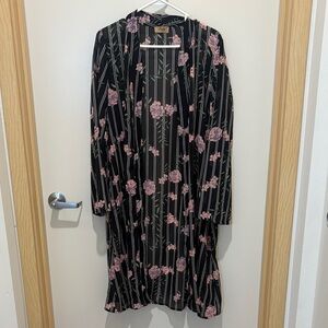 Floral Black and Pink Long Cardigan